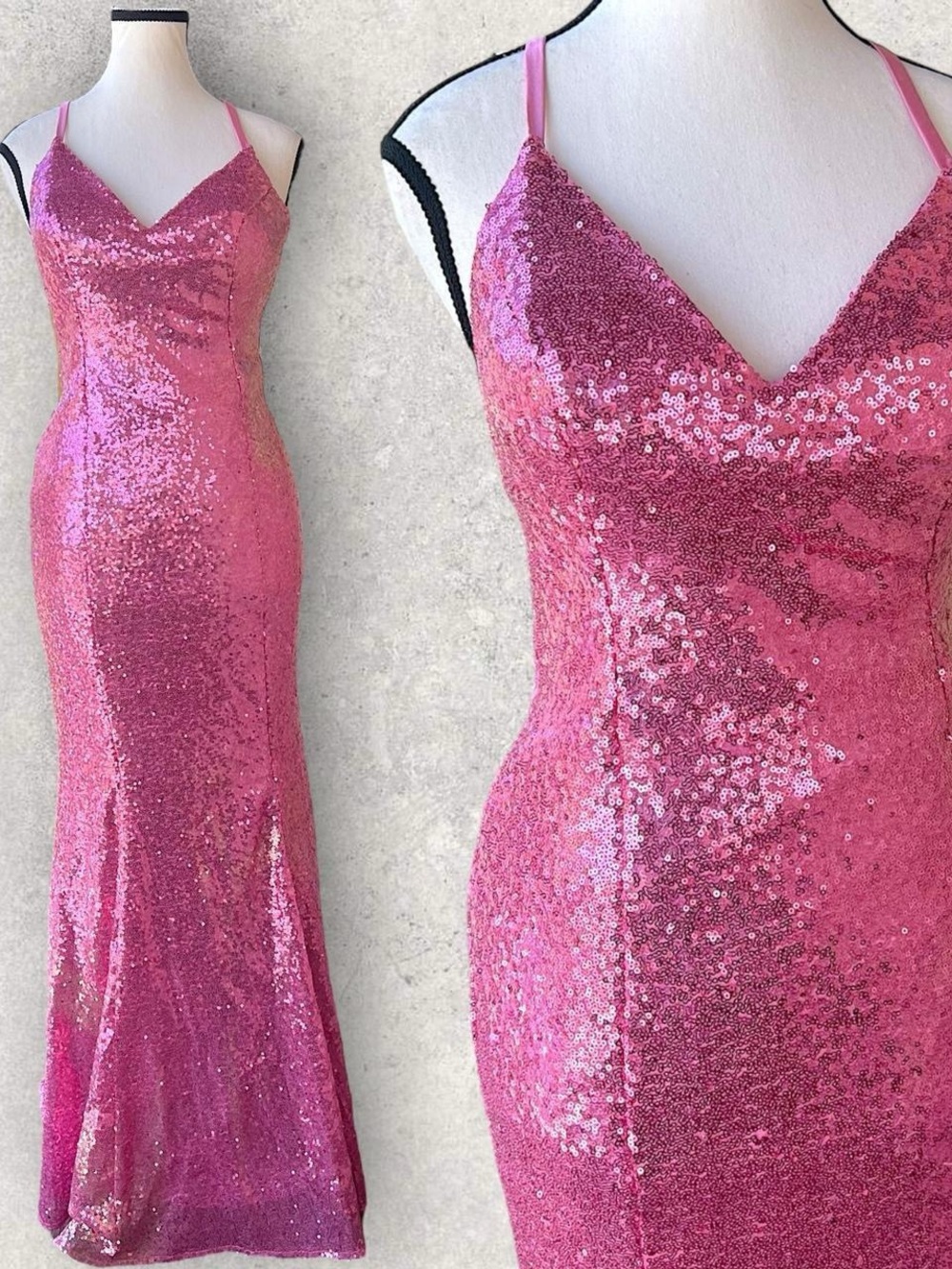Pink Sequin V-Neck Slip Dress